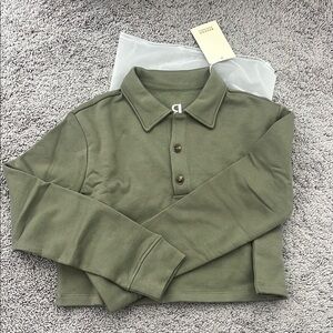 Recess Green Long Sleeve cropped Polo Shirt